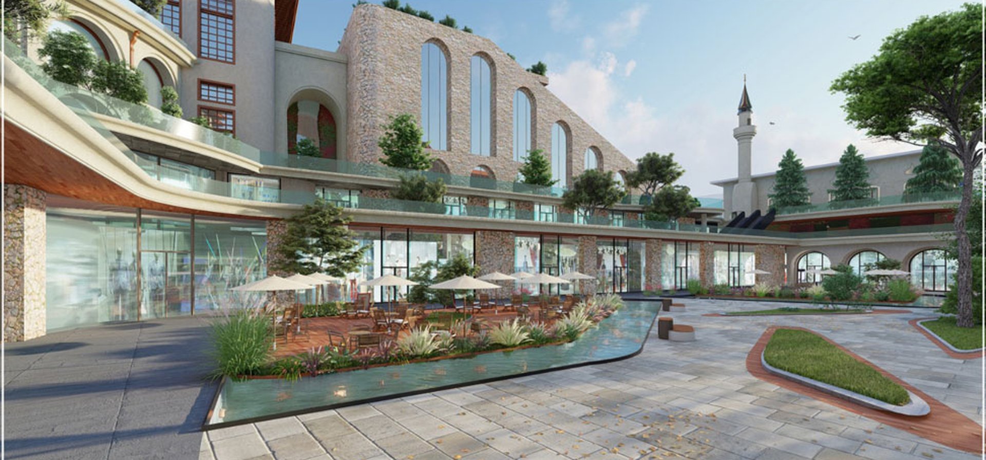 Landmark curved marble facade in Sakarya — cut-to-size Turkish marble reference project